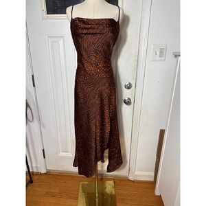 ASTR The Label Brown Animal Print Cowl Neck Midi Slip Dress Small Tiger Leopard